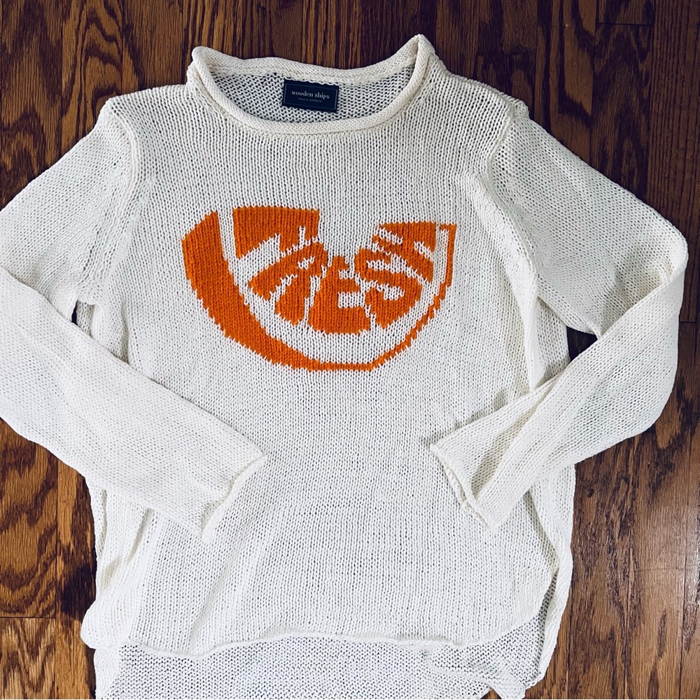 Wooden Ships White and Orange Crew Neck Sweater S/M